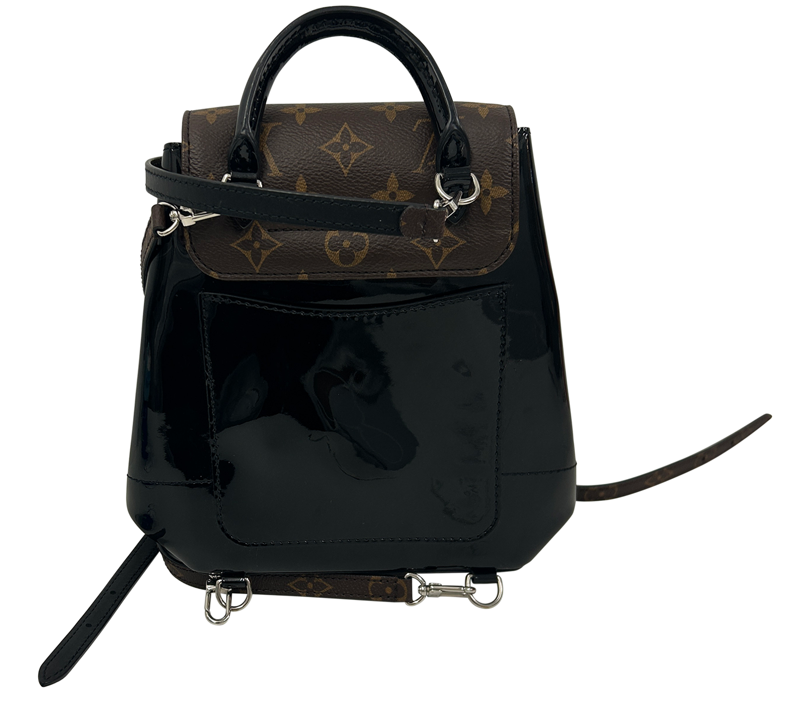 Springs, 1.200&euro;, Bolso, Marrón/Negro, Canvas - General/Cuero - Charol, Vista trasera